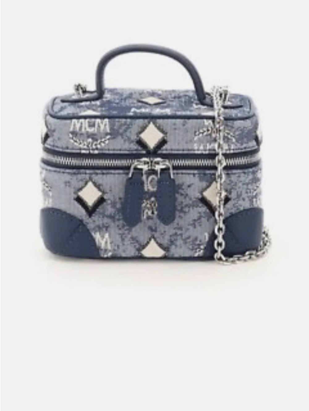 MCM Blue Monogram Canvas Vanity Case